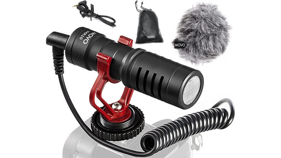 Movo VXR10 Universal Video Microphone with Shock Mount, Deadcat Windscreen, Case for iPhone, Android Smartphones, Canon EOS, Nikon DSLR Cameras & Camcorders - Perfect Camera Mic, Shotgun Mic. (Image: Amazon SG)