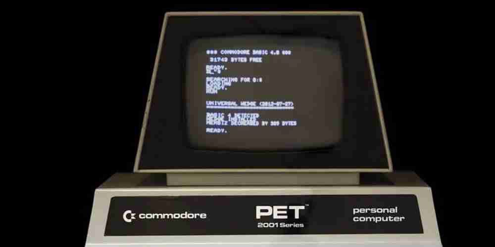 The Commodore PET PC features a pyramid-like design.